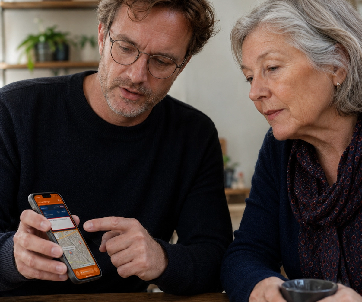 Vrouw gebruikt de Vrouwveiliger-app om een locatie op de kaart aan te geven